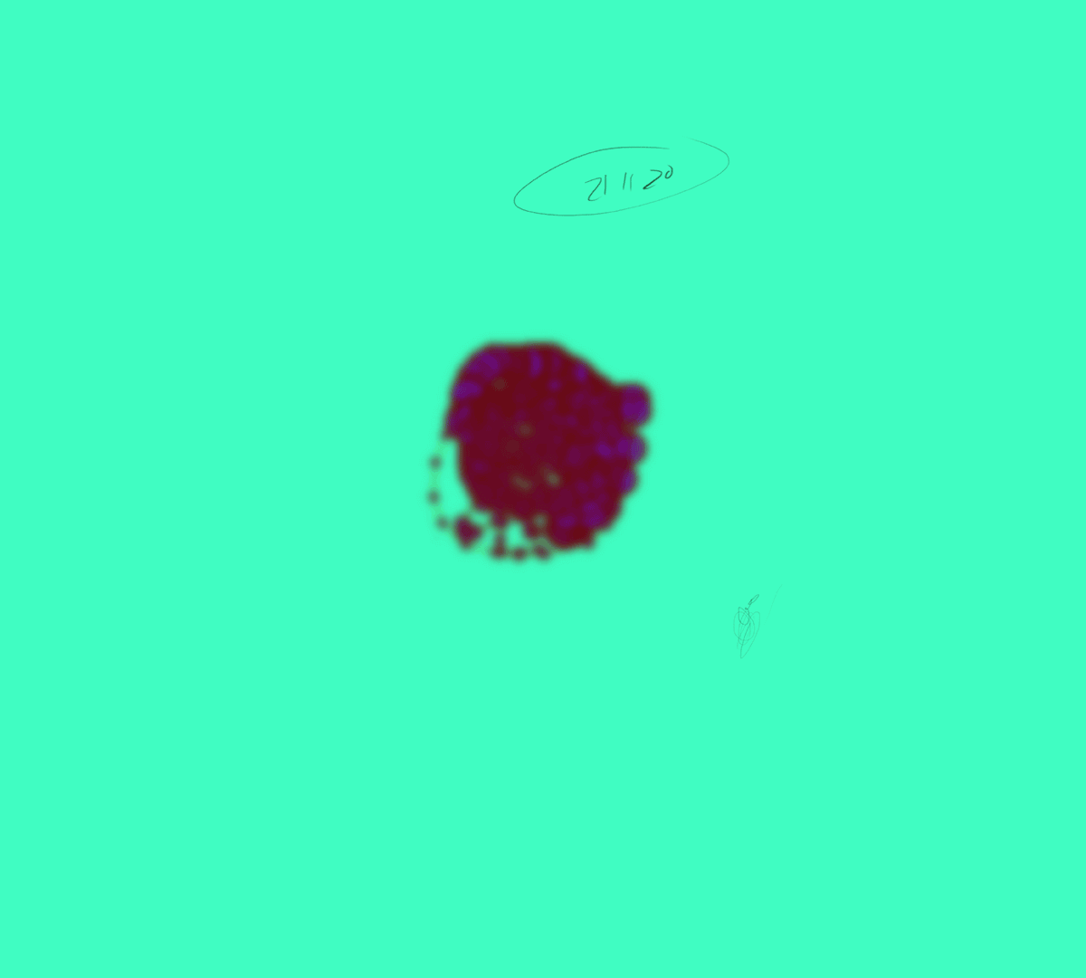 Greasy browser painting in slow crimson on a mint background.