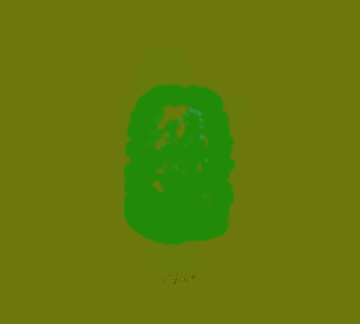 Wet browser painting in Amy Sillman green on an olive background.