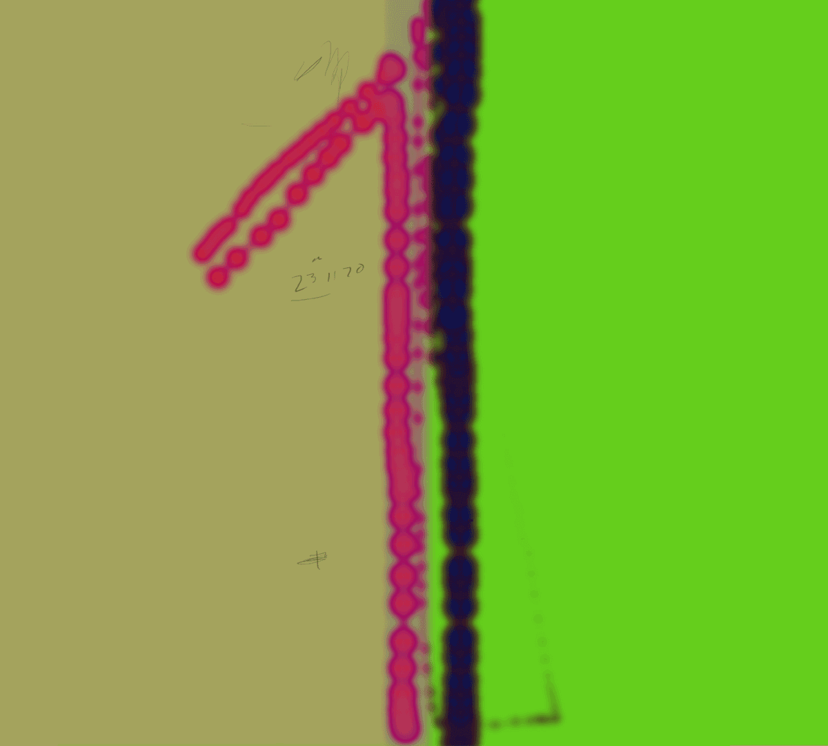 Wet browser painting with split personalities on an olive and lime background.