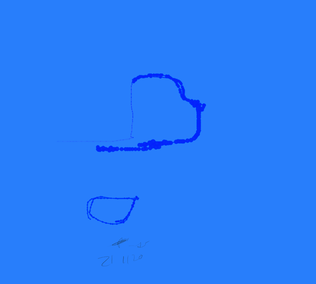 Marker browser scribble that looks like Philip Guston's ink in shades of blue.
