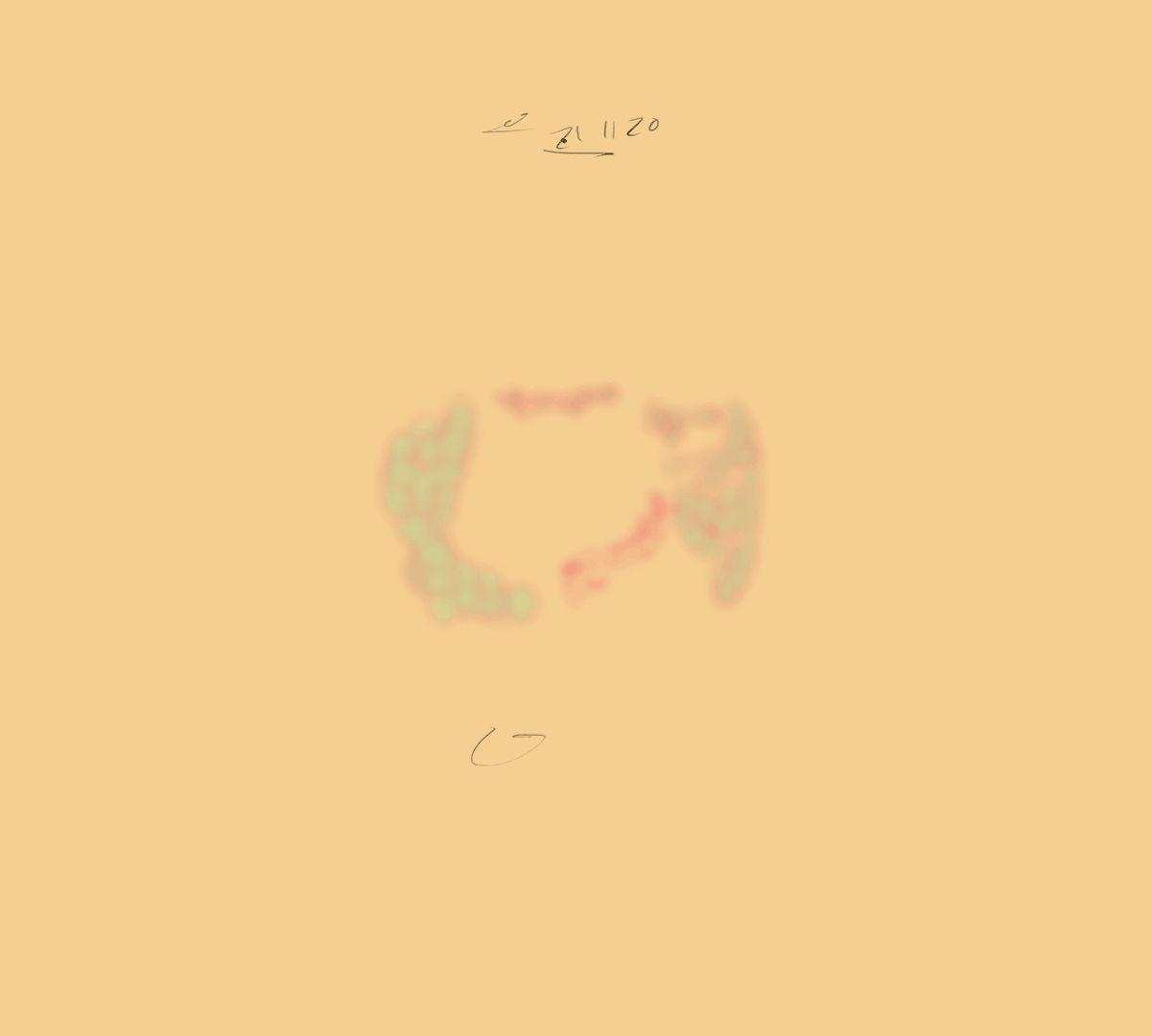 Blotchy browser painting in Bonnard mint and red on a sand background.