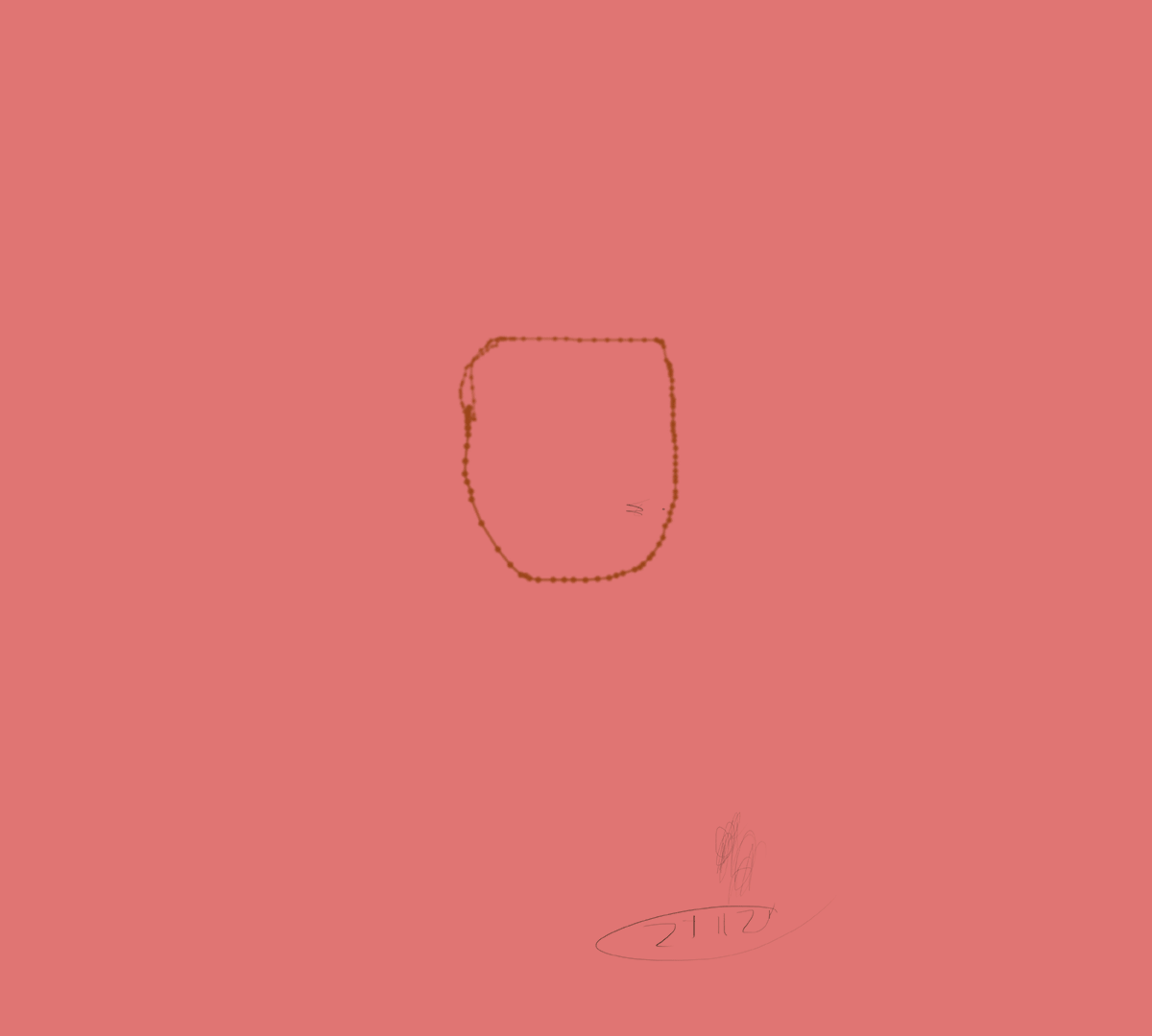 Felt tip browser drawing in rusty ochre on a peach background.