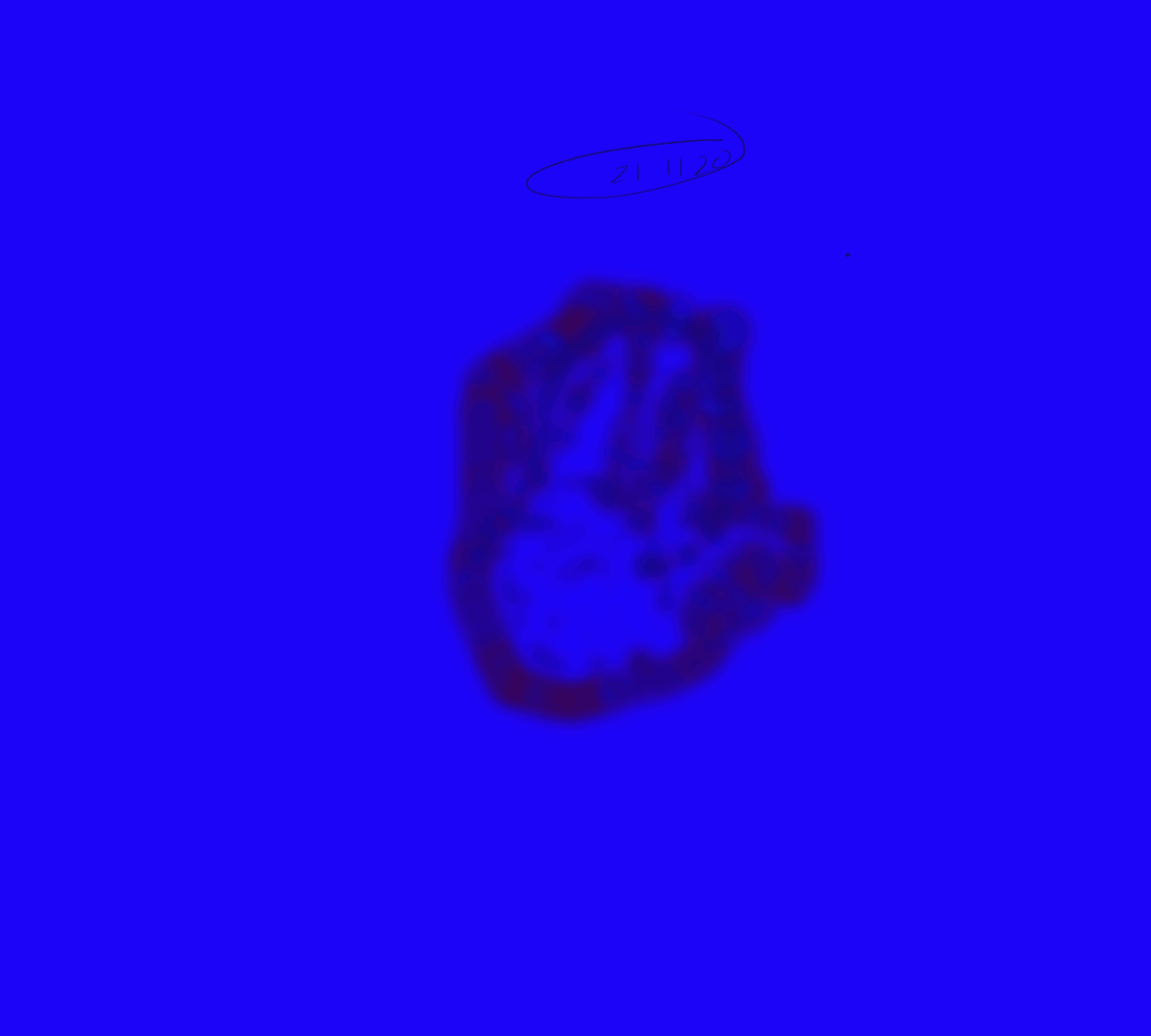 Thumb browser painting in navy blue that looks like phone screen grease on a marine background.