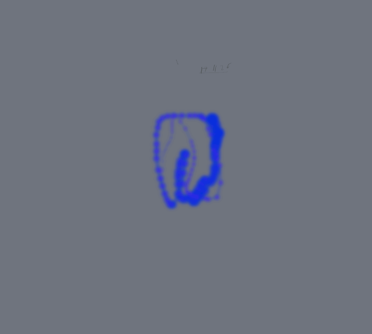 Water color browser painting in blue and purple on a grey background.